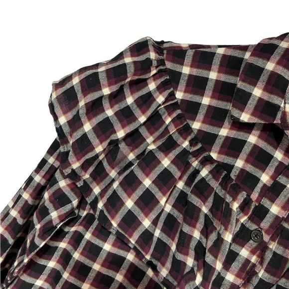 Monki Plaid Frill Ruffle Button-down Top Medium - Picture 6 of 10